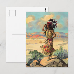 Vintage Native American Woman With Headdress Art Postcard