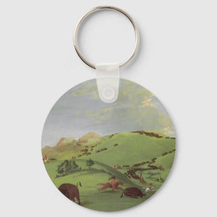 Vintage Native Americans, Buffalo Chase by Catlin Key Ring