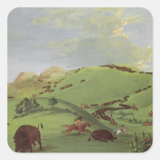 Vintage Native Americans, Buffalo Chase by Catlin Square Sticker