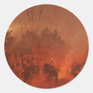 Vintage Native Americans, Buffalo Dance by Wimar Classic Round Sticker