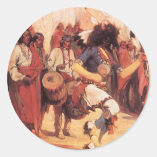 Vintage Native Americans Buffalo Dancer by Cassidy Classic Round Sticker