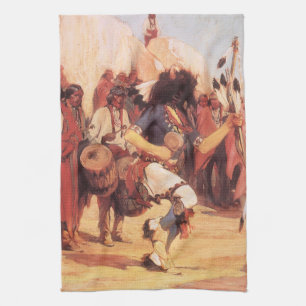 Vintage Native Americans Buffalo Dancer by Cassidy Tea Towel