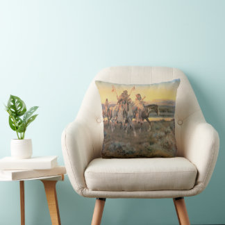 Vintage Native Americans, Piegans by CM Russell Cushion