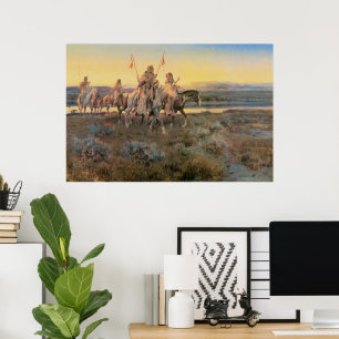 Vintage Native Americans, Piegans by CM Russell Poster