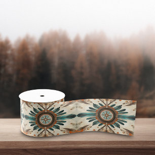 Vintage Native Feather Retro Dream Catcher Pattern Satin Ribbon