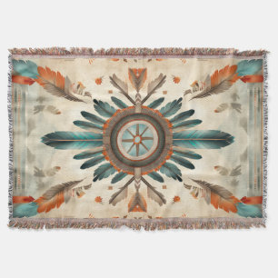 Vintage Native Feather Retro Dream Catcher Pattern Throw Blanket