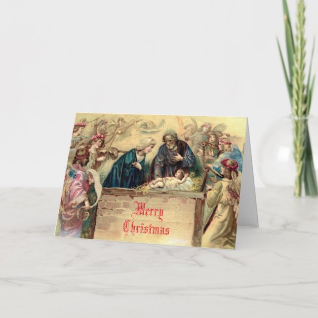 Vintage Nativity & Angels Christmas Holiday Card (Front)