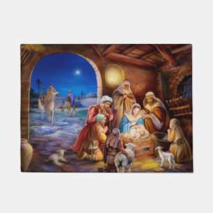 Vintage nativity holiday doormat