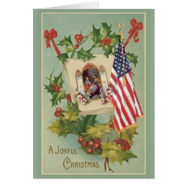 Vintage Nativity Holly Berries American Flag (Front)