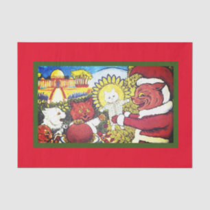 VINTAGE NATIVITY ILLUSTRATION OF CATS AS NATIVITY TISSUE PAPER