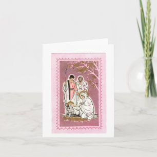 Vintage Nativity in Pink Christmas Card