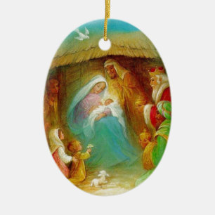 Vintage Nativity Scene Ceramic Tree Decoration