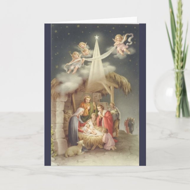 Vintage Nativity Scene Holiday Card (Front)