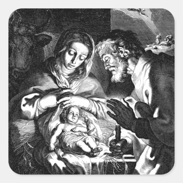 Vintage Nativity Square Stickers (Front)
