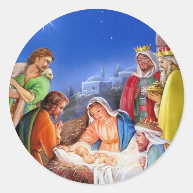 Vintage nativity x-mas classic round sticker (Front)
