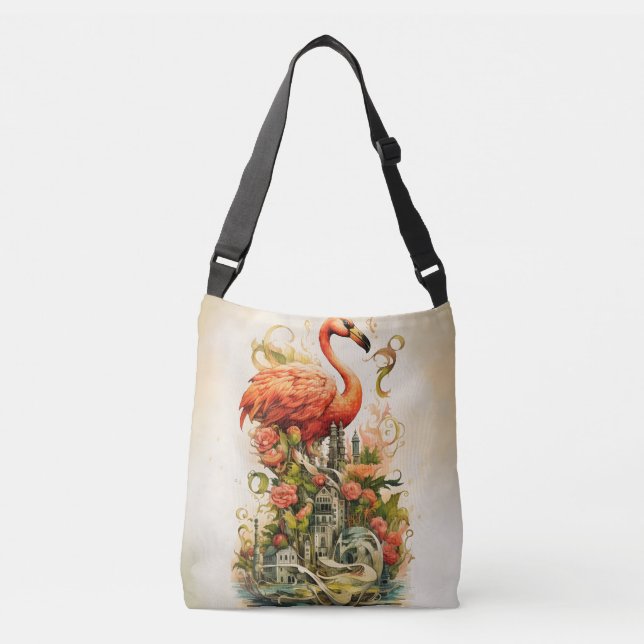 Vintage Natural Flower Flamingos Paradise Crossbody Bag (Front)