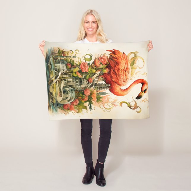 Vintage Natural Flower Flamingos Paradise Fleece Blanket (In Situ)