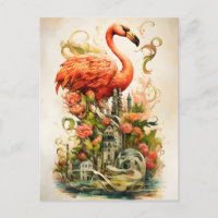 Vintage Natural Flower Flamingos Paradise