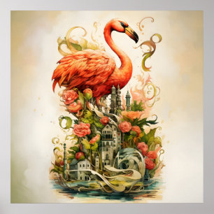 Vintage Natural Flower Flamingos Paradise Poster