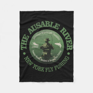 Vintage Nature Ausable River Fly Fishing Camping L Fleece Blanket