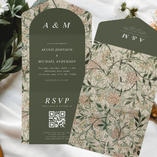 Vintage Nature Floral Botanical Garden Green Arch All In One Invitation