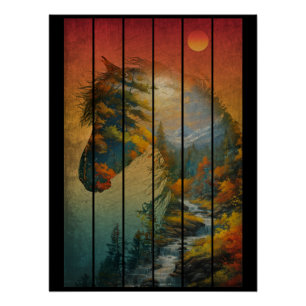Vintage Nature Horse Landscape Scenery Poster