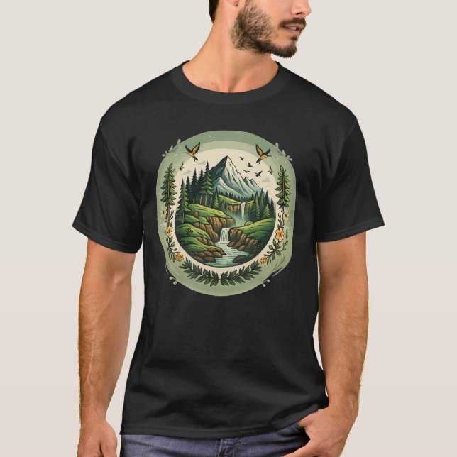 Vintage Nature Landscape Mountain Scene T-Shirt (Front)
