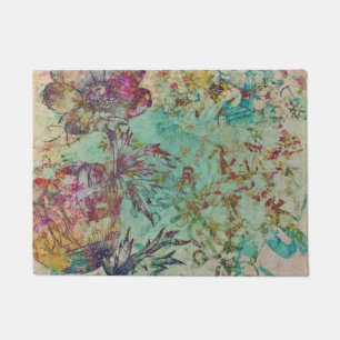 Vintage Nature Poppy Tulip Floral Abstract Garden Doormat