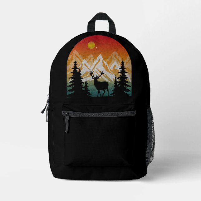 Vintage Nature Reindeer Printed Backpack (Front)