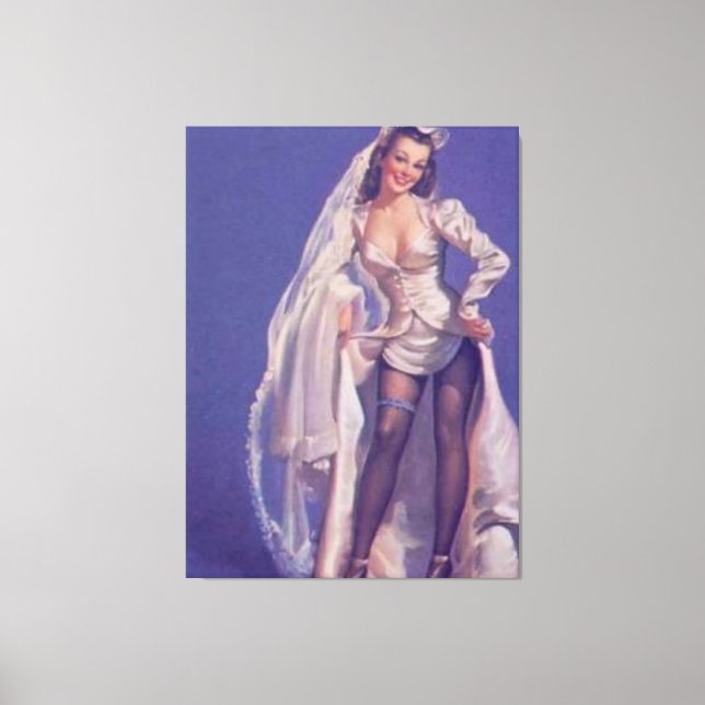 Vintage Naughty Pin Up Bride Canvas Print (Front)