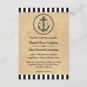Vintage Nautical Anchor - 3x5 Wedding Invitation