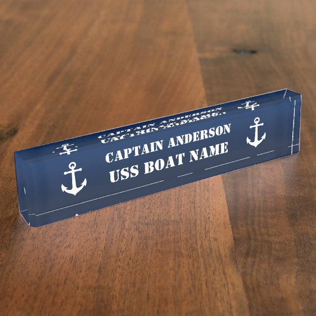 Vintage Nautical Anchor Captain and Boat Nameplate (Side)