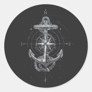 Vintage Nautical Anchor Compass Rose Marine Classic Round Sticker