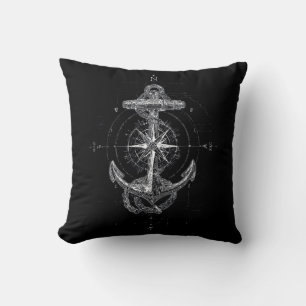 Vintage Nautical Anchor Compass Rose Marine Cushion
