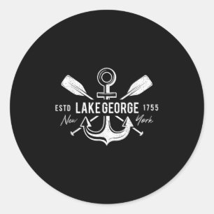 Vintage Nautical Anchor Cross Oars Lake George New Classic Round Sticker