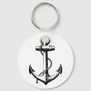 Vintage Nautical Anchor Illustration Key Ring