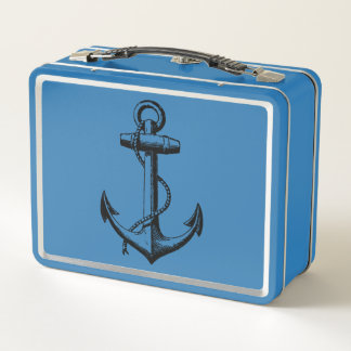 Vintage Nautical Anchor Illustration Metal Lunch Box