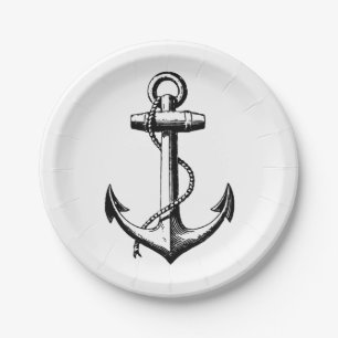 Vintage Nautical Anchor Illustration Paper Plate