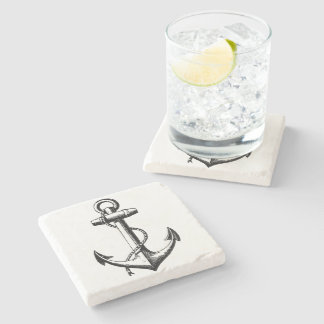 Vintage Nautical Anchor Illustration Stone Coaster