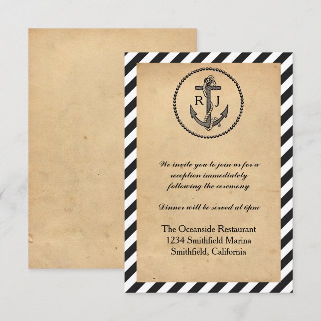 Vintage Nautical Anchor - Reception Invitation (Front/Back)