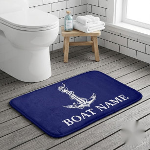 Vintage Nautical Anchor Rope Boat Name Bath Mat