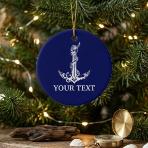 Vintage Nautical Anchor Rope Boat Name Ceramic Tree Decoration