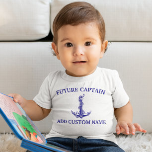 Vintage Nautical Anchor Rope Future Captain Name Baby T-Shirt