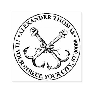 Vintage Nautical Anchor Ship Preppy Name Address  Self-inking Stamp