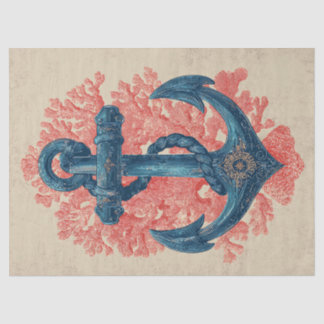 Vintage Nautical Anchor with Coral Decoupage Tissue Paper