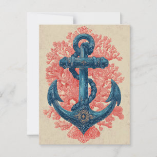 Vintage Nautical Anchor with Coral Postcard