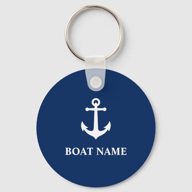 Vintage Nautical Anchor with Your Boat Name Key Ring (Front)
