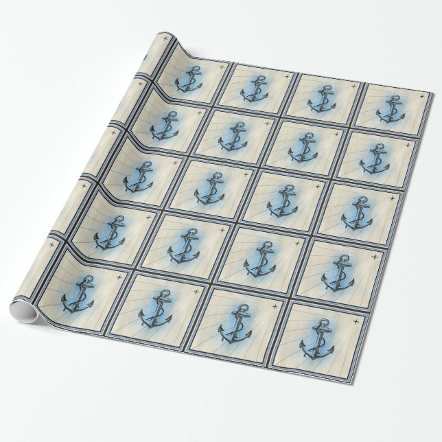 Vintage Nautical Anchor Wrapping Paper (Unrolled)