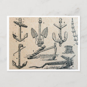 Vintage nautical anchors chart of illustrations postcard