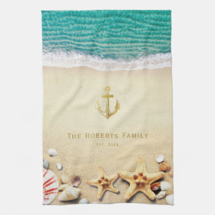 Vintage Nautical Beach Established Family Tea Towel
